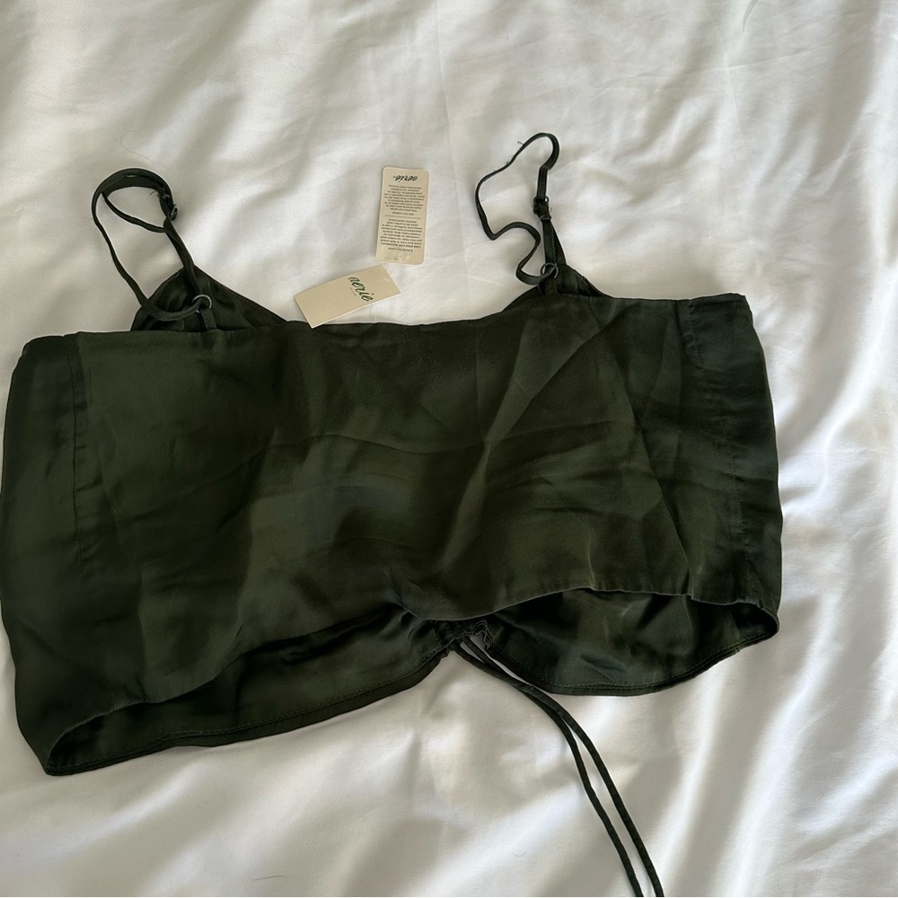 Aerie Satin Cinched Cropped Tank Top Olive - Picture 5 of 9